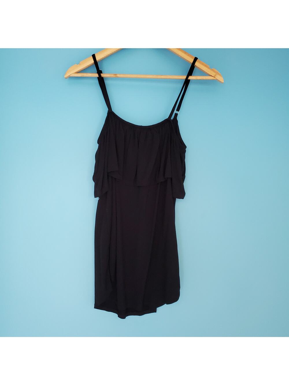 Bombom Top Size Small Cold Shoulder Spaghetti Strap Black